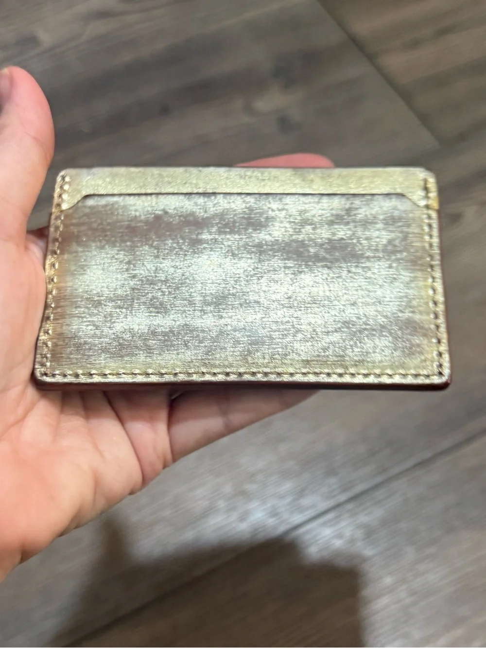 Porter Yoshida Leather Card Holder Gold Metallic Patina Japan Vintage Style